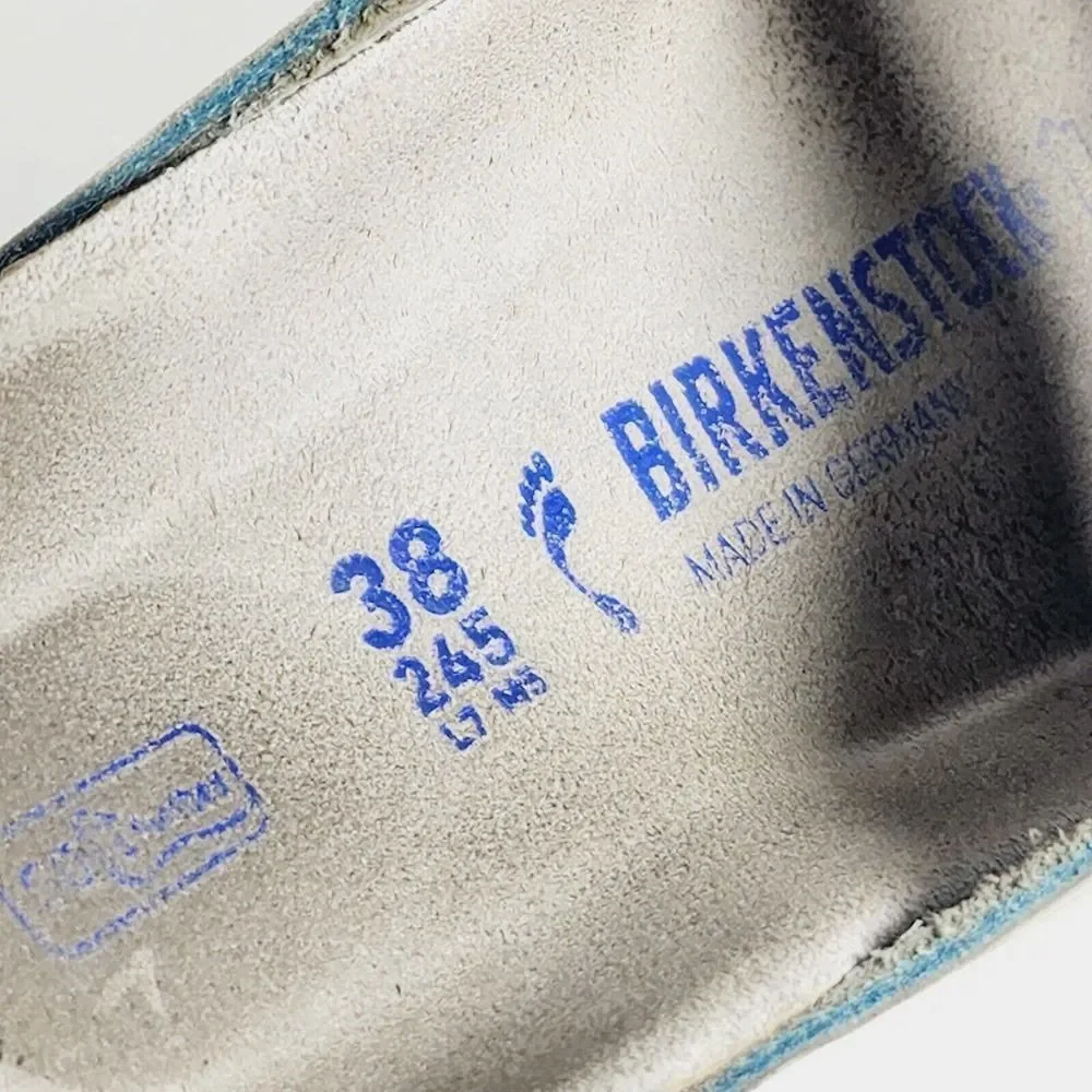 BIRKENSTOCK Women's Arizona Nubuck Leather Light Blue SoftFB Sandals EU38 US7_12